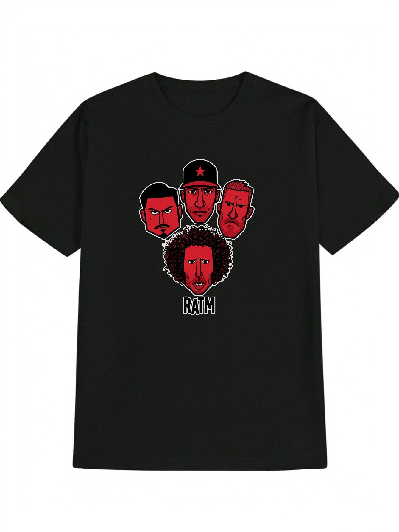 Casual Graphic Print T-shirt - Black with Red & White Artistic Design XL