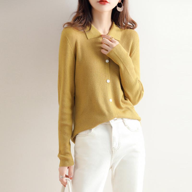 Women's Fine Spun Wool Cardigan Sweater Coat - Short Lapel Style, Autumn 2023 Knitwear