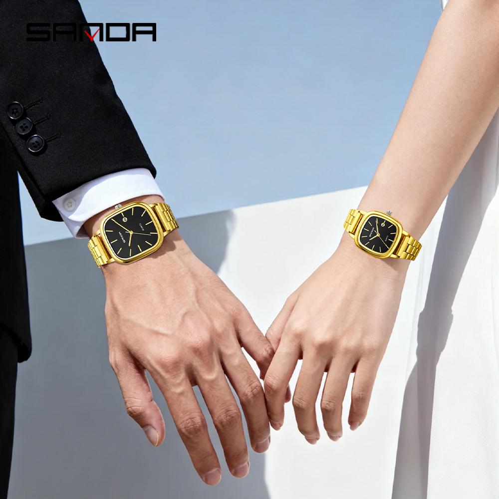 Fashion Square Dial Couple's Wristwatches Men Women Casual Daily Calendar Watch Waterproof Steel Strap Relojs