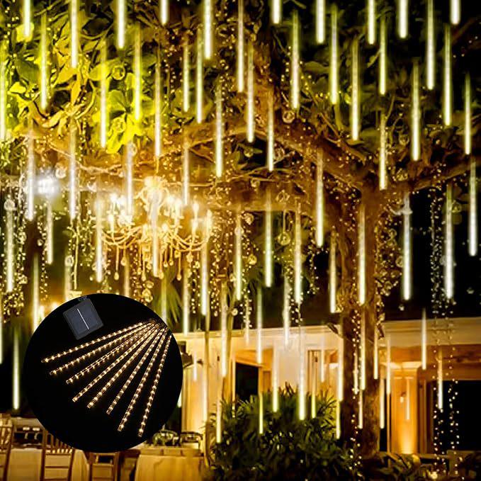 Cross-border Solar LED Meteor Shower Lights - Waterproof Outdoor Tree Decorations for Festivals, Colored Hanging Lights.