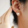 Pearl Full Diamond Stud Earrings Spiral Small Fragrant Wind Earrings Temperament Advanced Sense Versatile Temperament Small Exquisite Earrings Women
