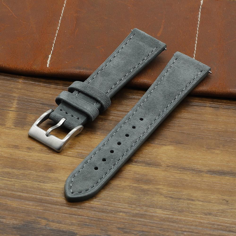 Watch Band Vintage Suede Leather Watch Strap 18mm 20mm 22mm Grey Black Brown Band Replacement Wristband Quick Release Calfskin Watchband