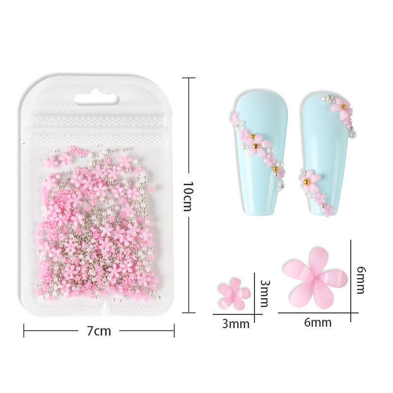 200Pcs Acrylic Crystal 3D Flower Nail Art Decoration Cute Mixed Size Manicure _A