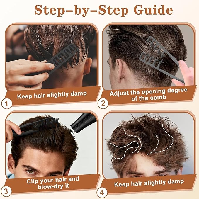 Pettine Texturizzante da Uomo, Pettine per Capelli Ricci, Pettine a Denti Larghi, Strumento Volumizzante, Accessorio Styling per e Frangia Capelli Unisex