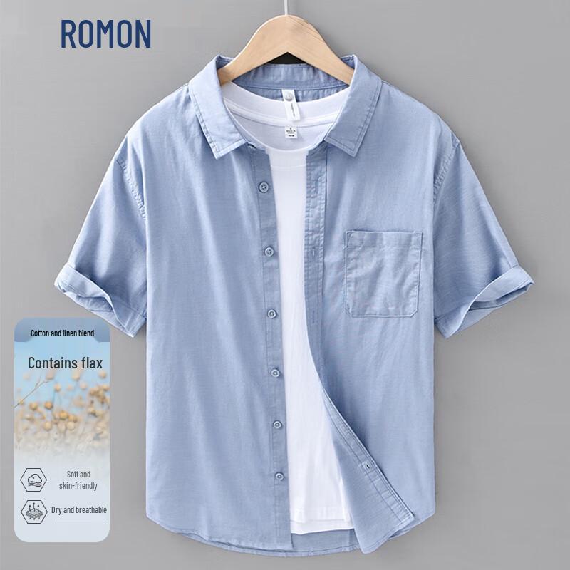 ROMON Men s Linen Blend Short Sleeve Casual Shirt 3XL