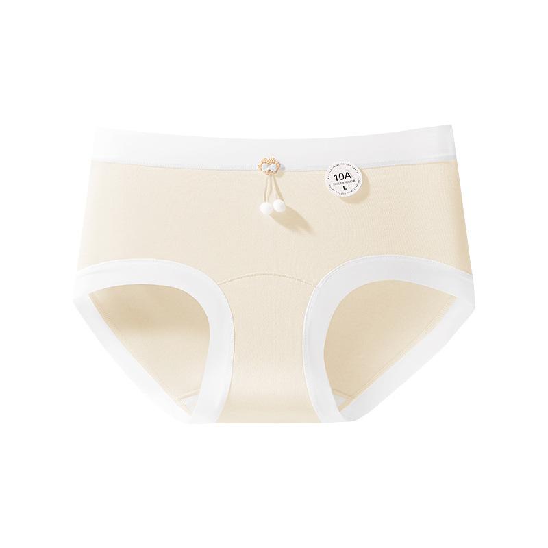 Girl Spring and Autumn Sweet Pure Cotton 10A Antibacterial Extension Crotch Skin Breathable Middle Waist Triangle Briefs