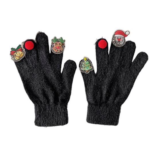 1 Pair Christmas Knitted Gloves Men Women Winter Warm Thick Plush Gloves with Xmas Charm Outdoor Cycling Cold Weather Thermal Full Finger Gloves