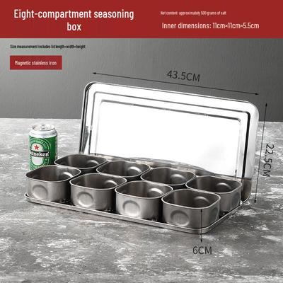 Abay Stainless Steel 8-Compartment Magnetic Spice Box with Lid