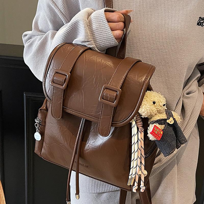 Large Capacity Casual Backpack Women's New College Style Student Schoolbag Simple Leather Travel Backpack