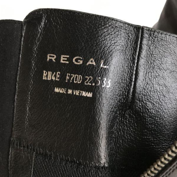 REGAL Leather Long Boots Size 22.5 Women’s Black Side Zip 5cm Heel Boots(USED)