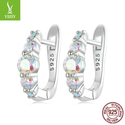 Orecchini a Cerchio Temperamento Premium Zirconi Colorati Donna, Orecchini Magici a U Argento Sterling S925