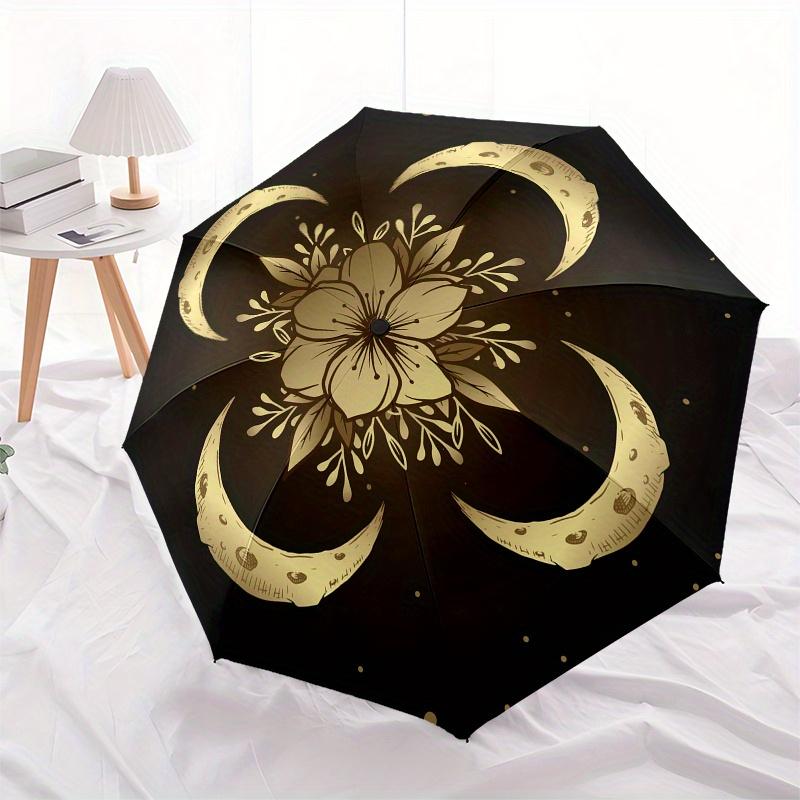 Golden Moon Phases and Floral Mandala Wall Art PrintUmbrella, Portable 3-Fold Umbrella for Men & Women,Christmas Gift ES109