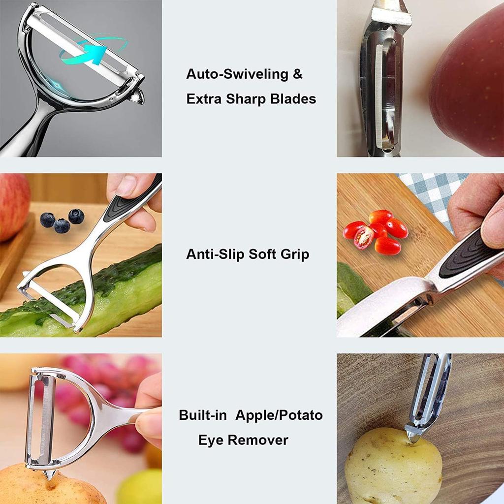 Stainless Steel Vegetable and Fruit Peeler Set, Non-Slip Handle, Gray, Chemical Peeler