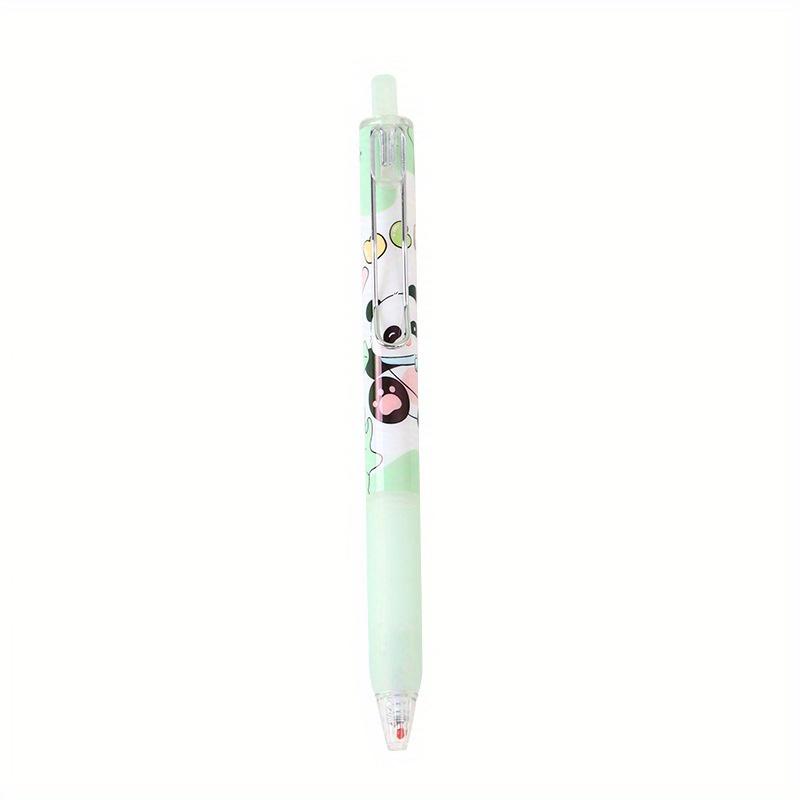 12pcs Cartoon Panda Box Press Pen Cute Metal Pen Clip Press Neutral Pen Black Signature Pen ST0.5mm Black Back To School Season