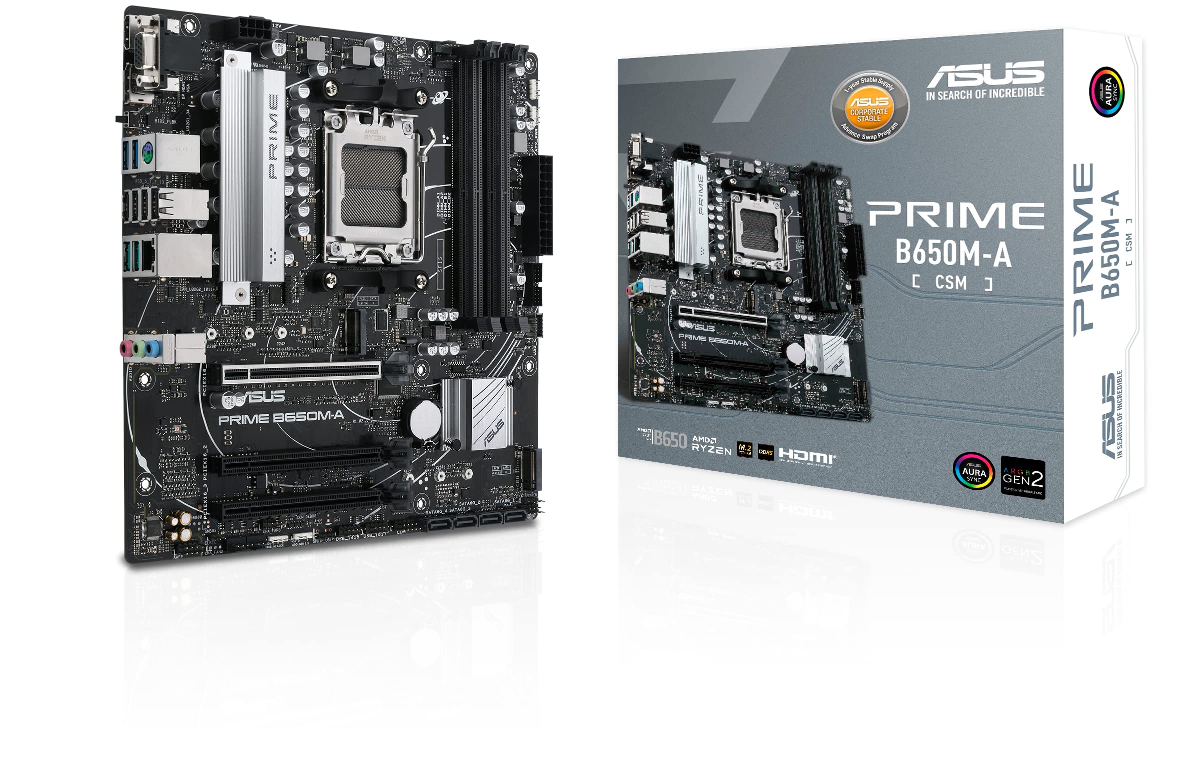 

Материнська плата ASUS AMD Socket AM5, сумісна з набором мікросхем B650M, авторизований дистриб’ютор продукту PRIME Micro-ATX B650M-A/CSM/Домашній