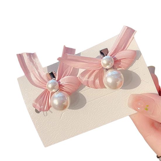 

Детские заколки для волос Ленточный бант Декор из искусственного жемчуга Детские зажимы для волос Скругленные края розовый