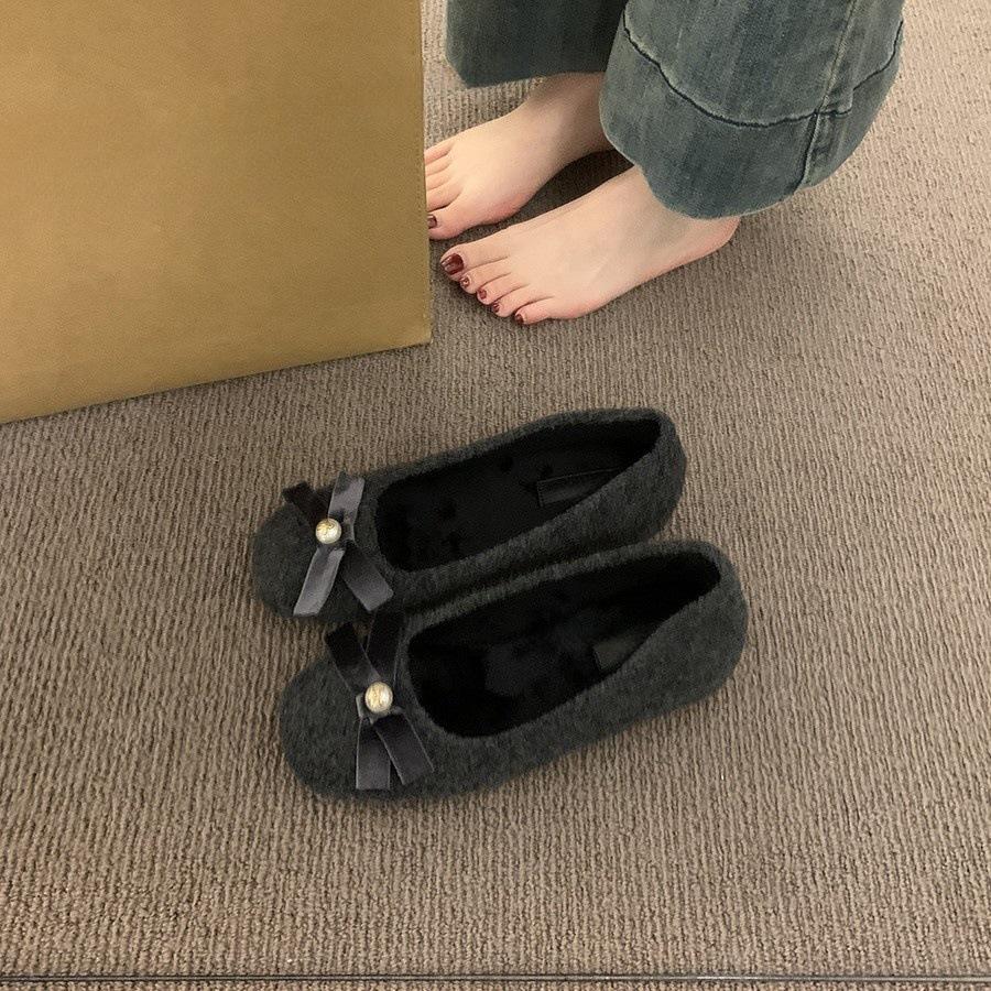 Inner height increase pink woolen single shoes female winter new Korean version ballet fairy wind fluffy shoes thick-soled velvet cotton shoes