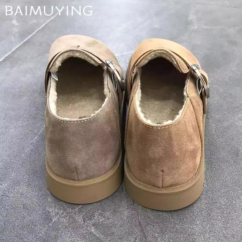 Suede Flats Women Snow Boots Short Plush Cotton Casual Shoes 2025 Trend Designer Walking Warm Non-slip Winter Botas De Mujer
