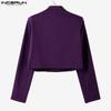 INCERUN Menn Lapel Langermet Front Cross Belte Kort Blazer Casual Jakker