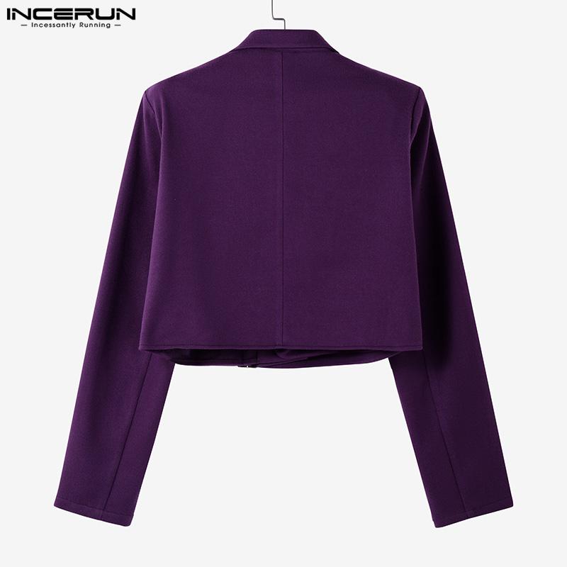 INCERUN Menn Lapel Langermet Front Cross Belte Kort Blazer Casual Jakker