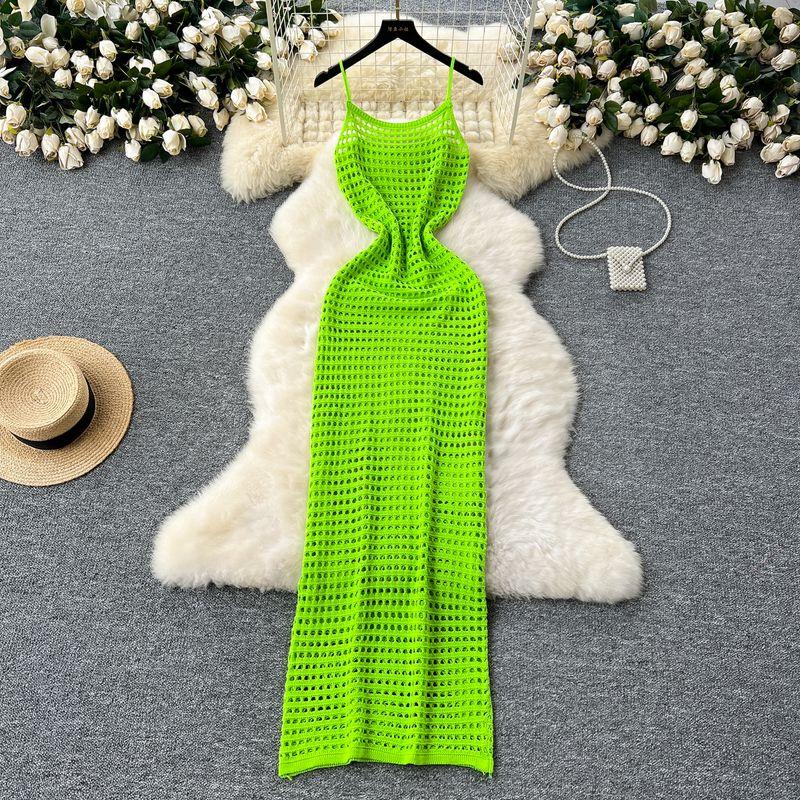 Cut Out Mesh Sling Dress Women's Summer New Arrival Bandage Dress Outer Wear Mid Length Long Length Silm Vest Blouse Skirt