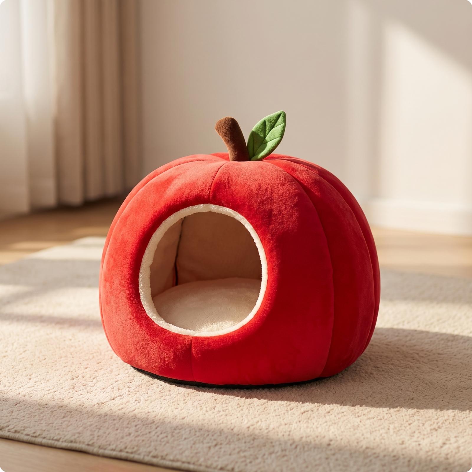 Apple-Shaped Pet Bed Cozy Enclosed Pet
