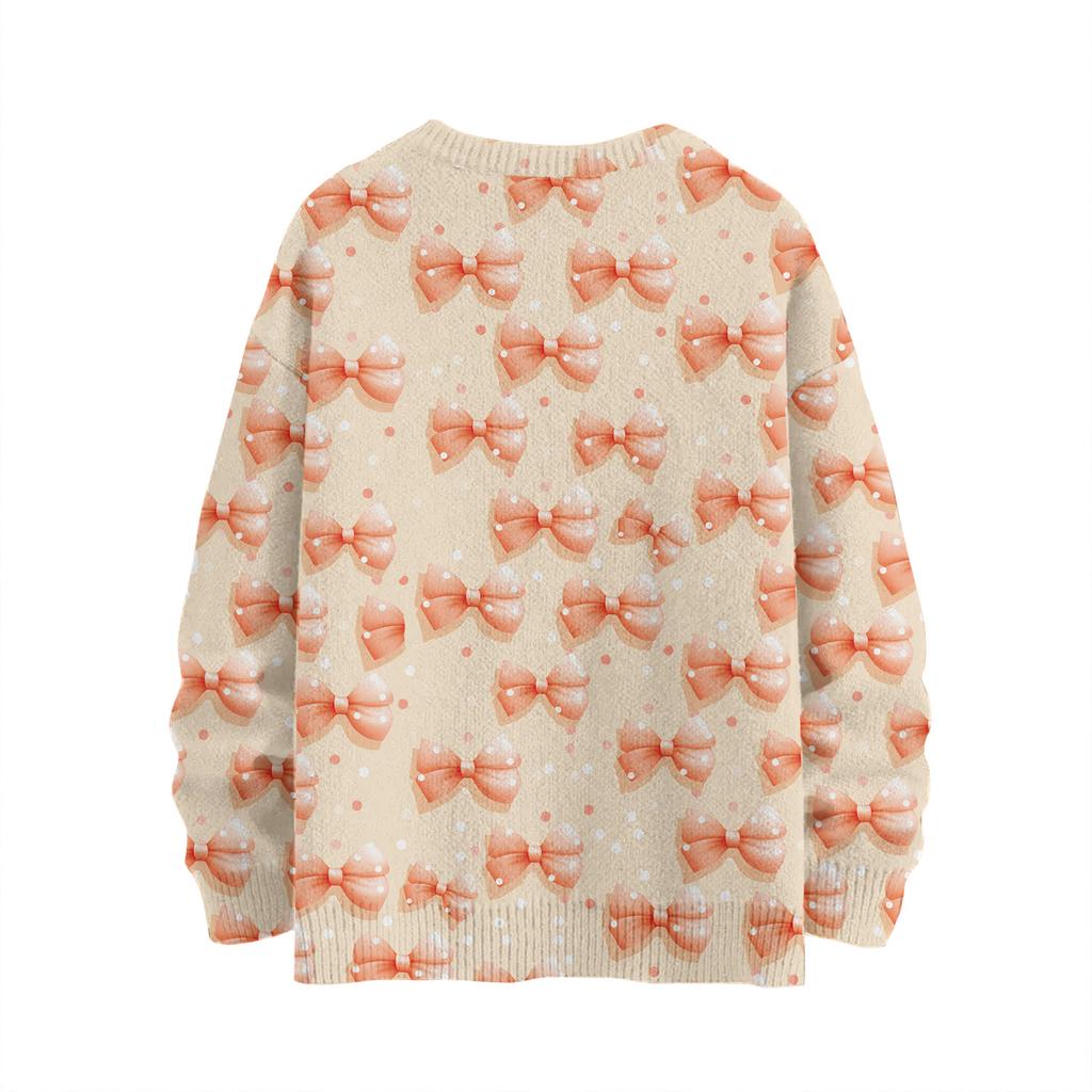 Women's Casual Long Sleeve Bow Woolen Sweatshirt Fall  Vacation Long Sleeve Pullover