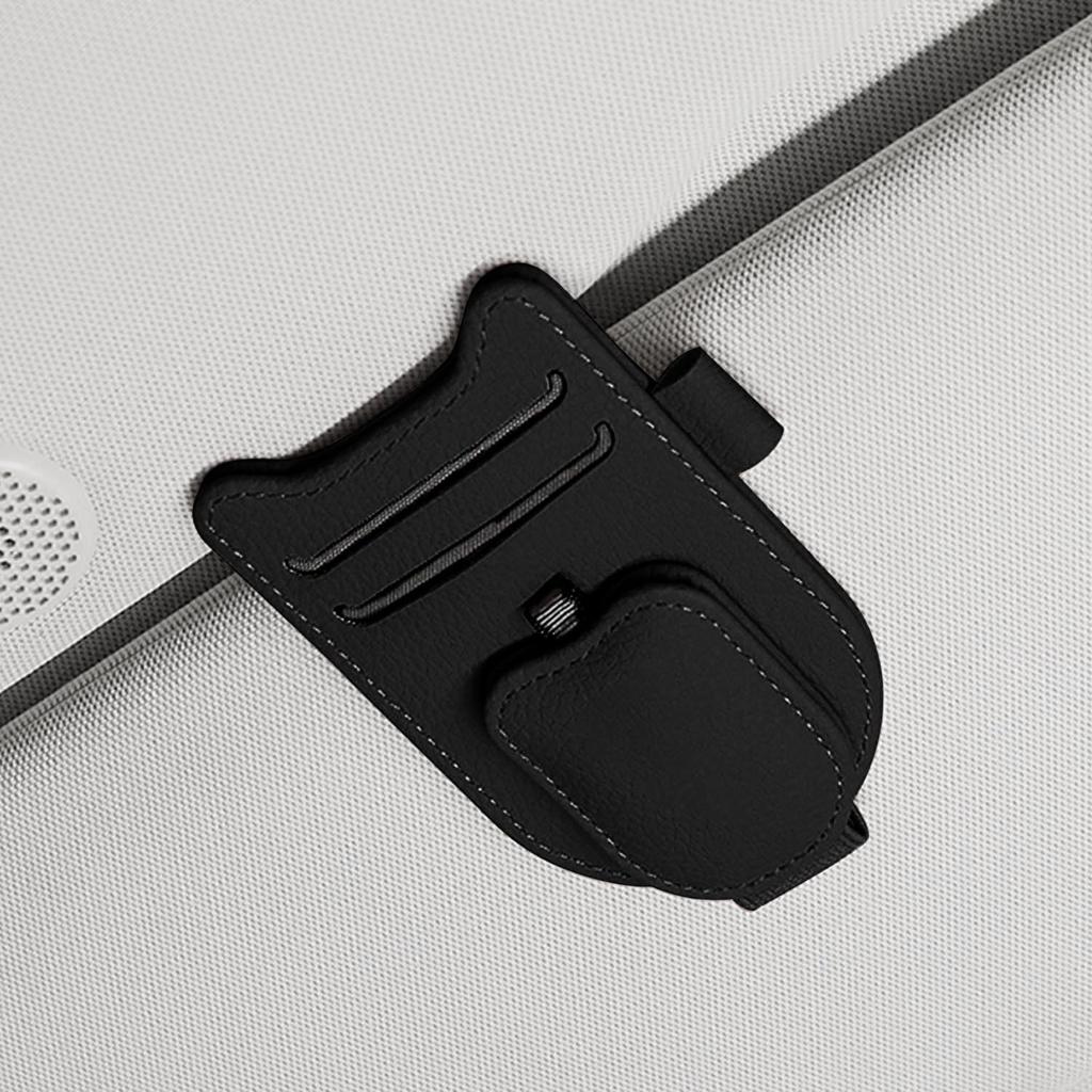Sunglasses Holder for Car Visor, Magnetic Leather Glasses Eyeglass Clip, With Ticket and Pen Clip
