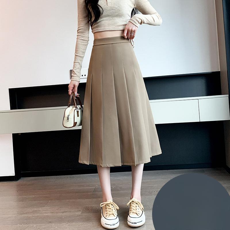 

Женская ретро хаки осенне-зимняя новая модель свободного кроя с высокой талией А-силуэта костюм миди плиссированная юбка XXL