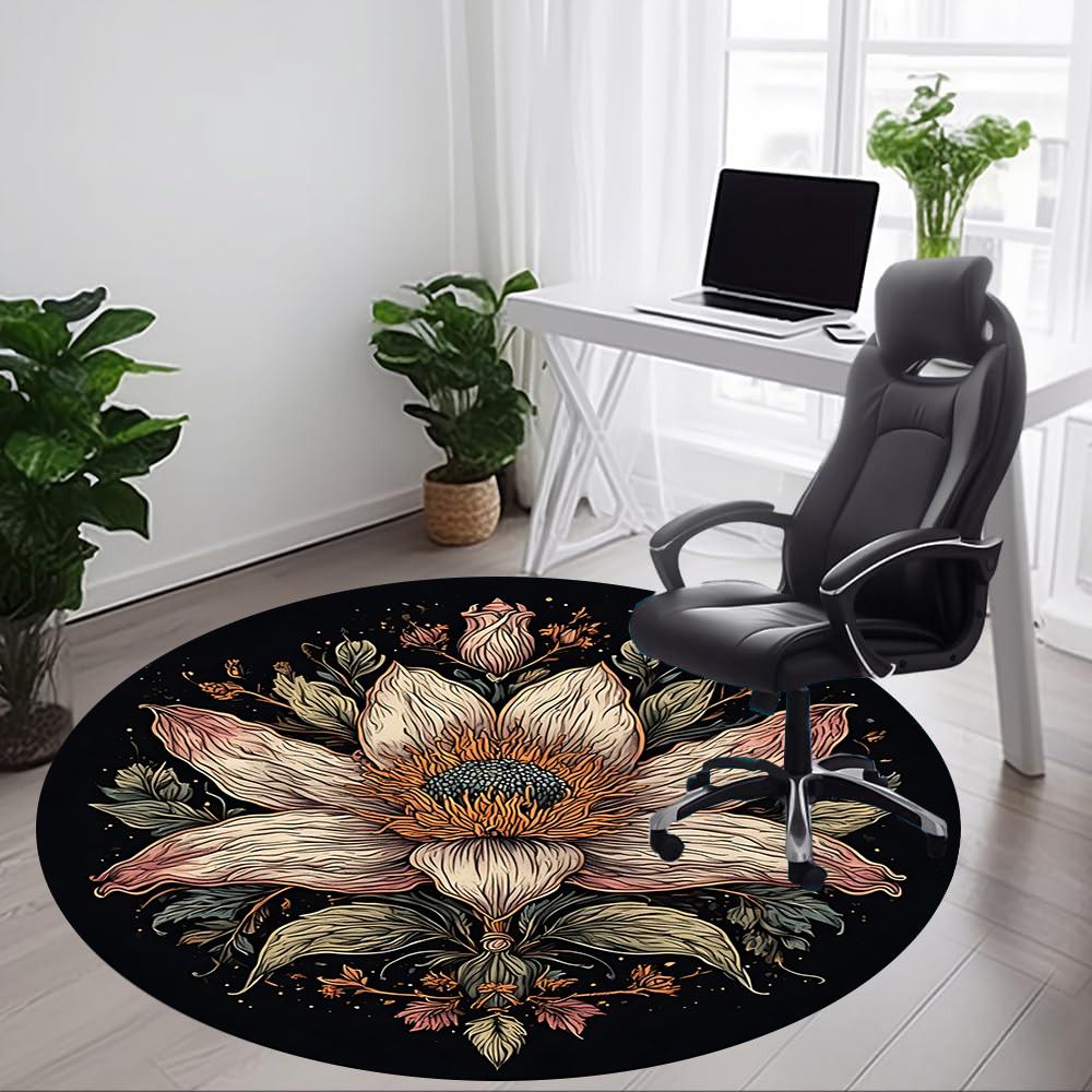 1pc Floral Mandala Office Round Area Rug, Indoor Mat Suitable For Office, Under Office Chairs Bedroom Living Room Home Decor, Room Deco