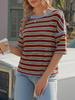 Womens Oversized Striped T Shirt Summer Short Sleeve Boxy Drop Shoulder Cropped Tee