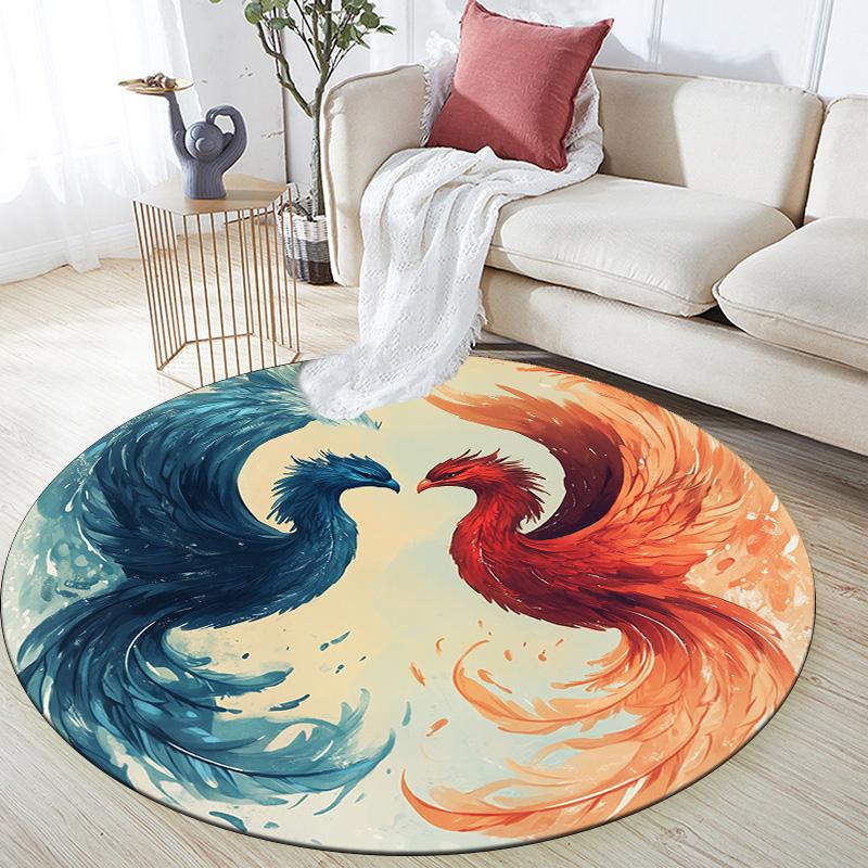 

Red and Blue Phoenix Round Area Rug,Carpet Rug for Living Room Bedroom Sofa Playroom Decor,Non-slip Floor Mat 80cmx80cm