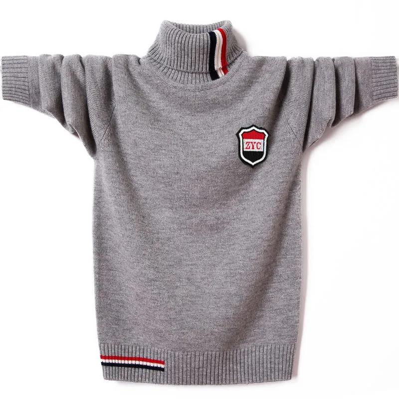 

Осенне-зимний свитер с высоким воротником, утепленная рубашка, брендовый вязаный свитер Tide, универсальный шерстяной свитер, теплый пуловер для мальчиков младших и старших классов XL серый