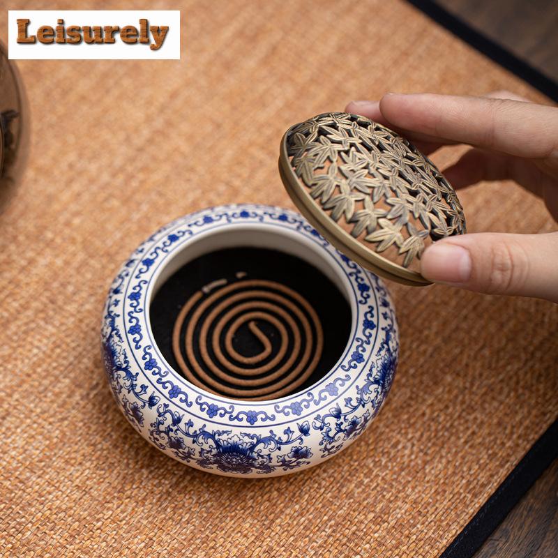 Räuchergefäß aus blauem und weißem Porzellan, Zen-Räuchergefäßhalter, Aroma-Räuchergefäßhalter, Büro-Teetisch-Ornamente, Kunsthandwerk
