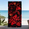 Baroque Red Floral Scroll Beach Towel Dramatic Black Background Print Non-Slip for Gothic or Vintage Themed Event