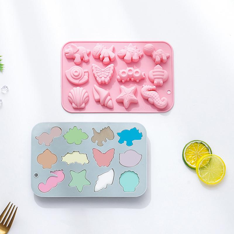 Silicone Chocolate Mold With Animal Insect Marine Theme Dinosaur Butterfly Seashell Starfish Handmade Soap Mold