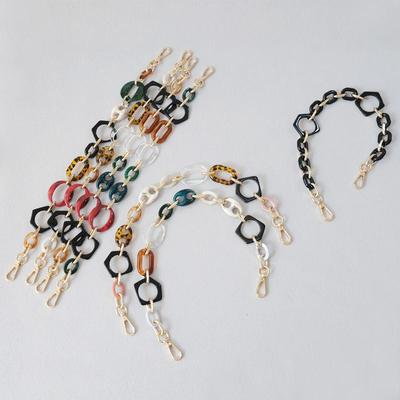 Brandneue Mode Frau Handtasche Zubehör Bernstein Acryl Legierung Kette Luxus Vintage Tasche Strap Frauen Schulter Kupplung Griff Ketten