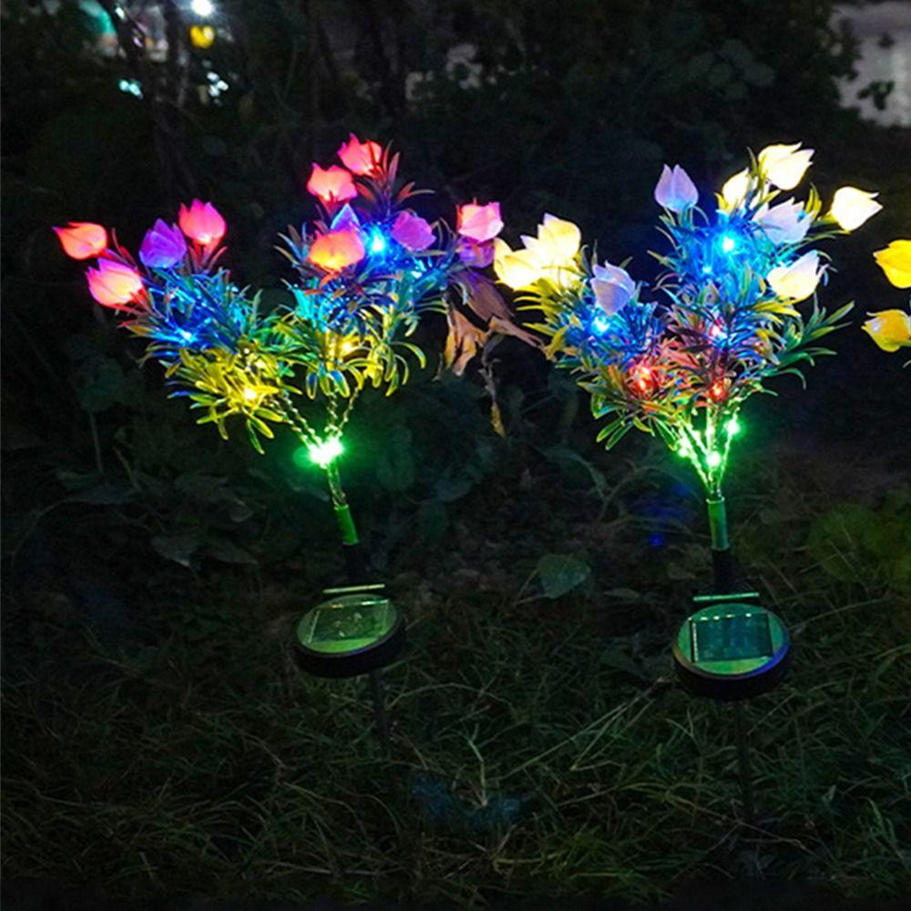 Gardenia Flower Solar Artificial Flower Light 42LED Realistic Outdoor Solar Garden Light Multi-Color Changing Colorful Light