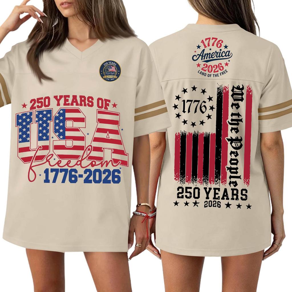 Women's Casual Fashion V-Neck Sports Independence Day Print Short Sleeve Sports T-Shirt Top