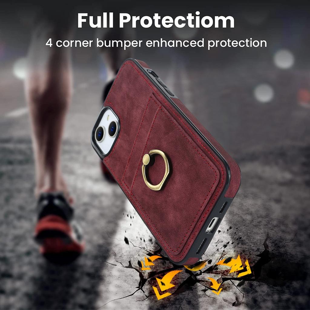 Cards Pocket Wallet Phone Case for iPhone 16 Pro Max 15 Plus 13 12 11 Pro 14 SE 2022 Leather Ring Holder Kickstand Back Cover