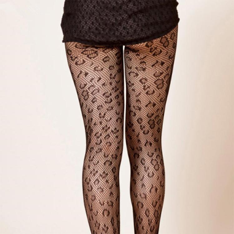 Fashion Trendy Captivating Leopard Print Black Thigh High Stockings Breathable Leg Slimming Smooth Illusion mesh Pantyhose for