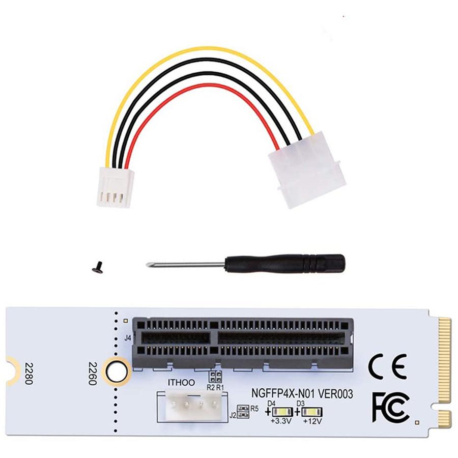 2 Set M.2 Key M NGFF to PCI-E 4X Adapter Converter Card w/ 4-Pin Power Cable Kit