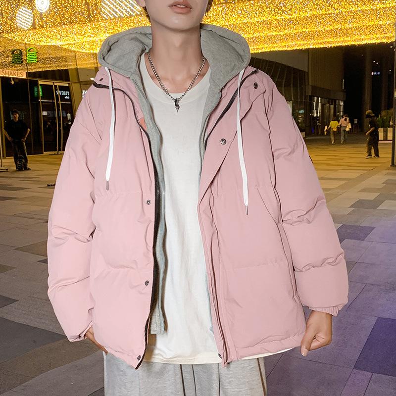 New Japanese trendy brand hooded jacket men's loose large size cotton-padded jacket thickened fake two-piece cotton-padded jacket men's handsome