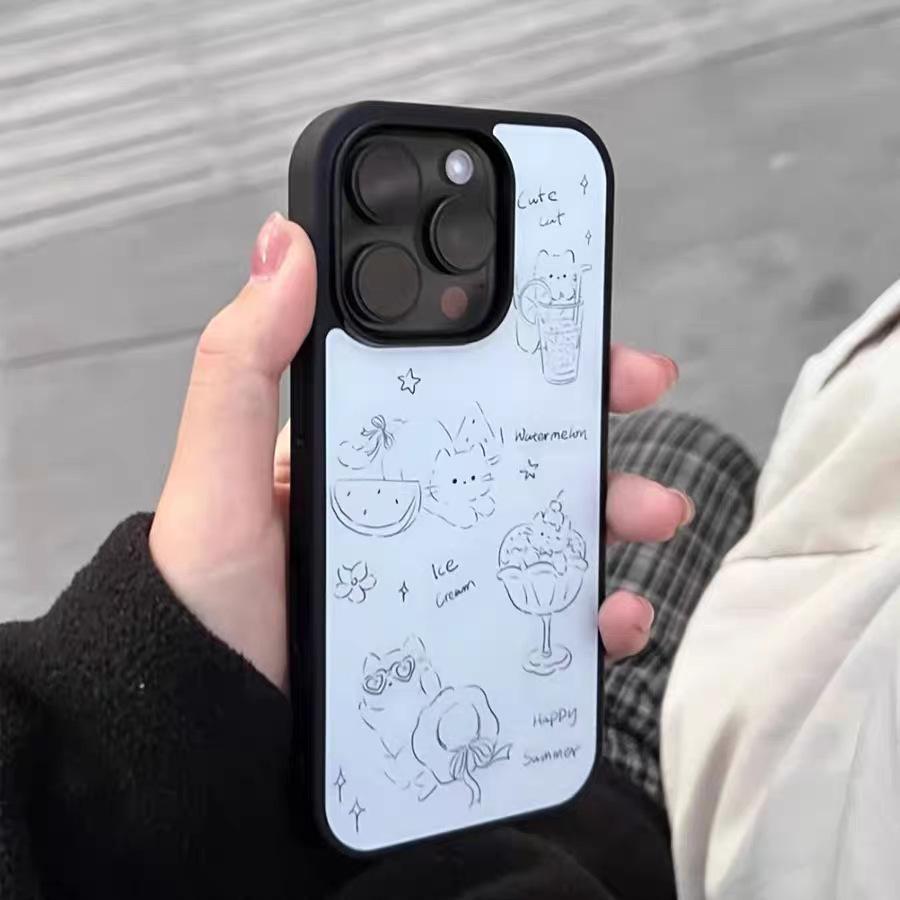 

Черно-белый кот для чехла для телефона iPhone 16 13 Защитный чехол для iPhone 15 Веселый 14 Мультяшный 12 Мягкий 11 For Apple 11