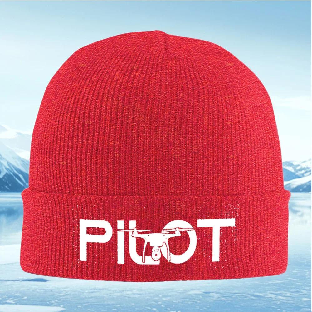 

Drone design Pilot on black background Knitted Hat Unisex Women Unisex Beanie Pullover Cap Winter Thermal Warm Christmas Outdoor Cy