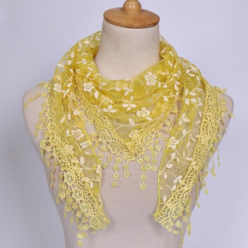 

New Floral Lace Triangle Scarf Tassel Shawl Female Classic Casual Transparent Breathable Scarves Sunscreen
