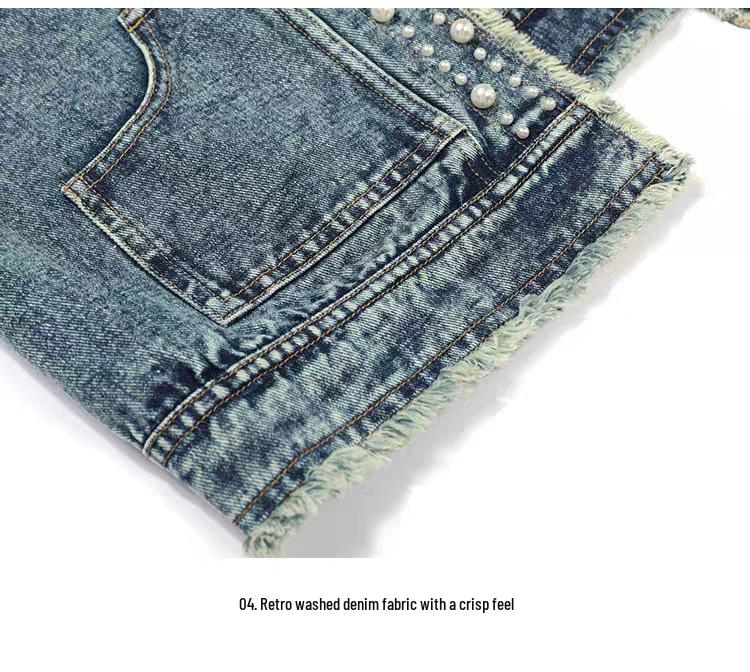 Giacca di Jeans con Perline Versatile di Alta Qualità Resistente