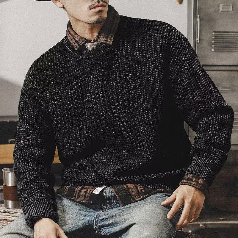 Men's Retro Heavy Washed Thick Sweater - Simple Winter Style