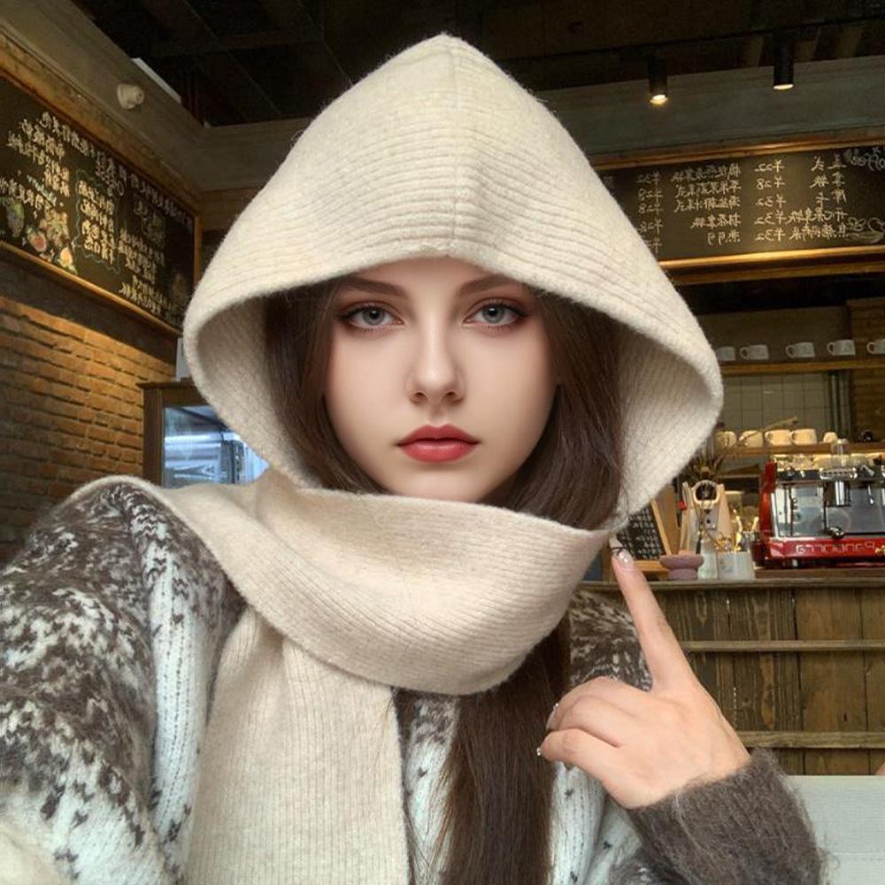 Korean Balaclava hat women's autumn and winter warm ear protection strap knitted hat versatile scarf integrated ear protection hat