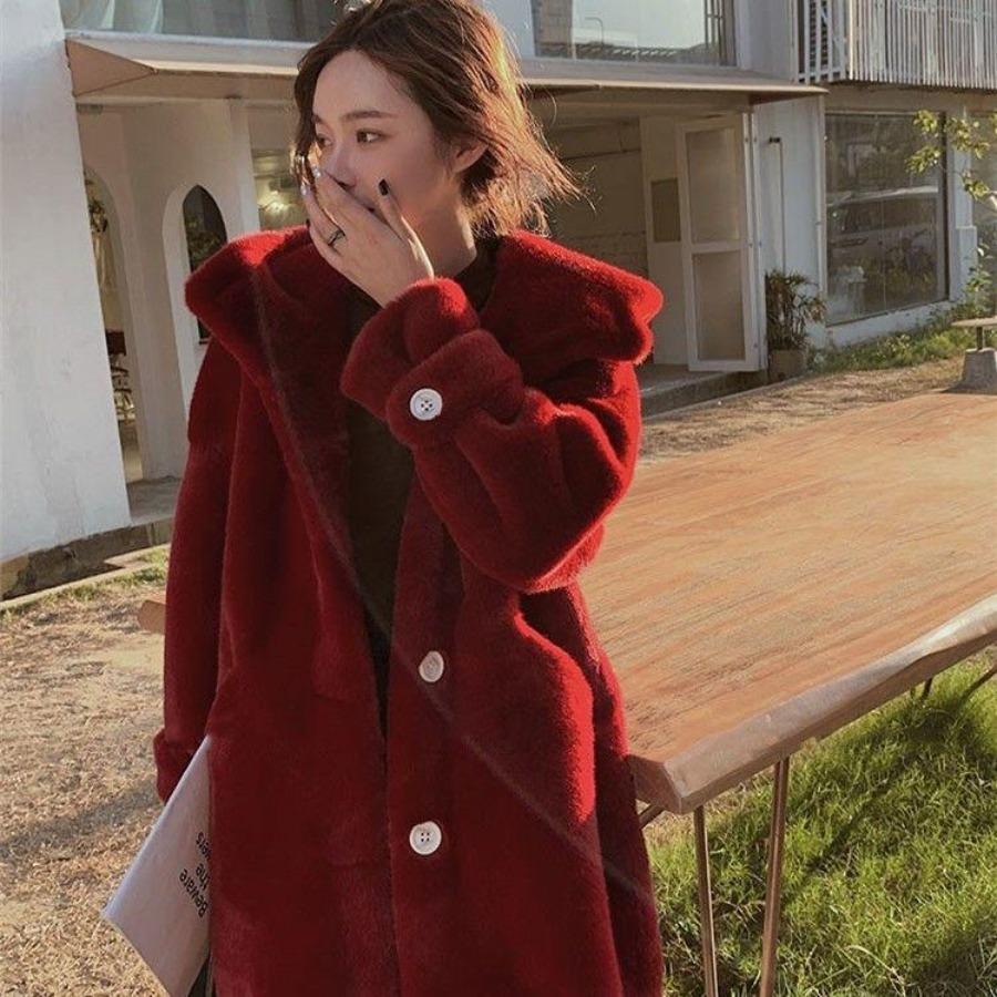 Hooded Thickened Imitation New Winter Coat Women Fashion Medium Long Clothes Korean Version